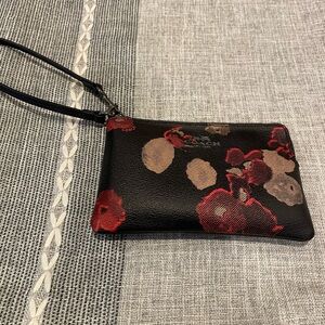 Coach Black and Red Floral Wristlet